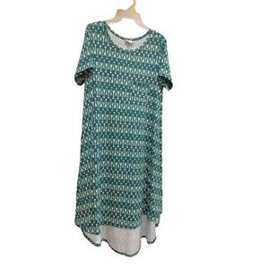 Lula Roe Boho Long Dress Shift Medium Green Arrow Pattern